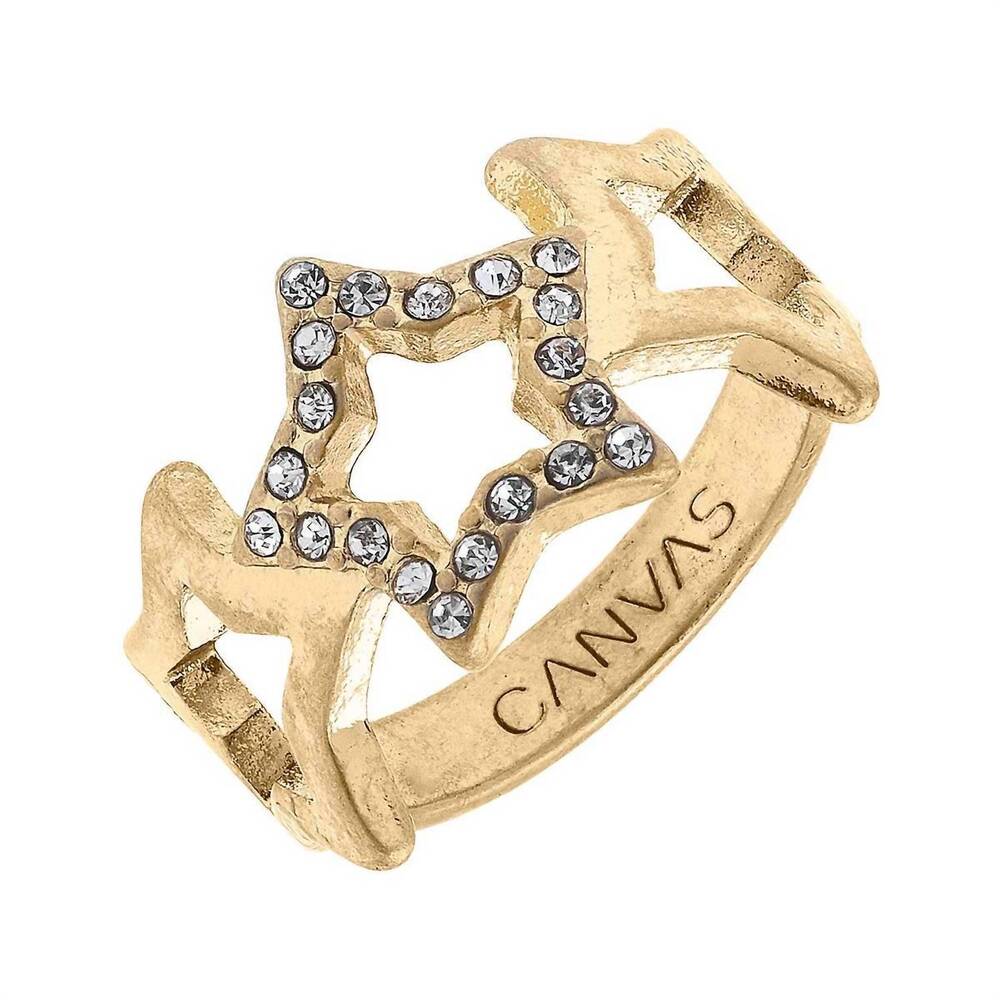 NEW CANVAS STYLE women's pavé celestial star ring in worn gold